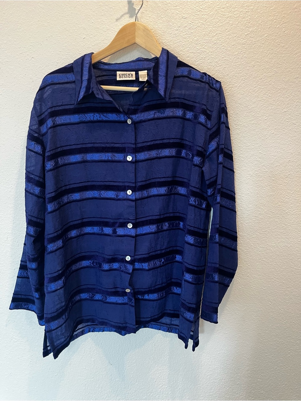 Chico's Deep Blue Textured‎ Button-Up Blouse